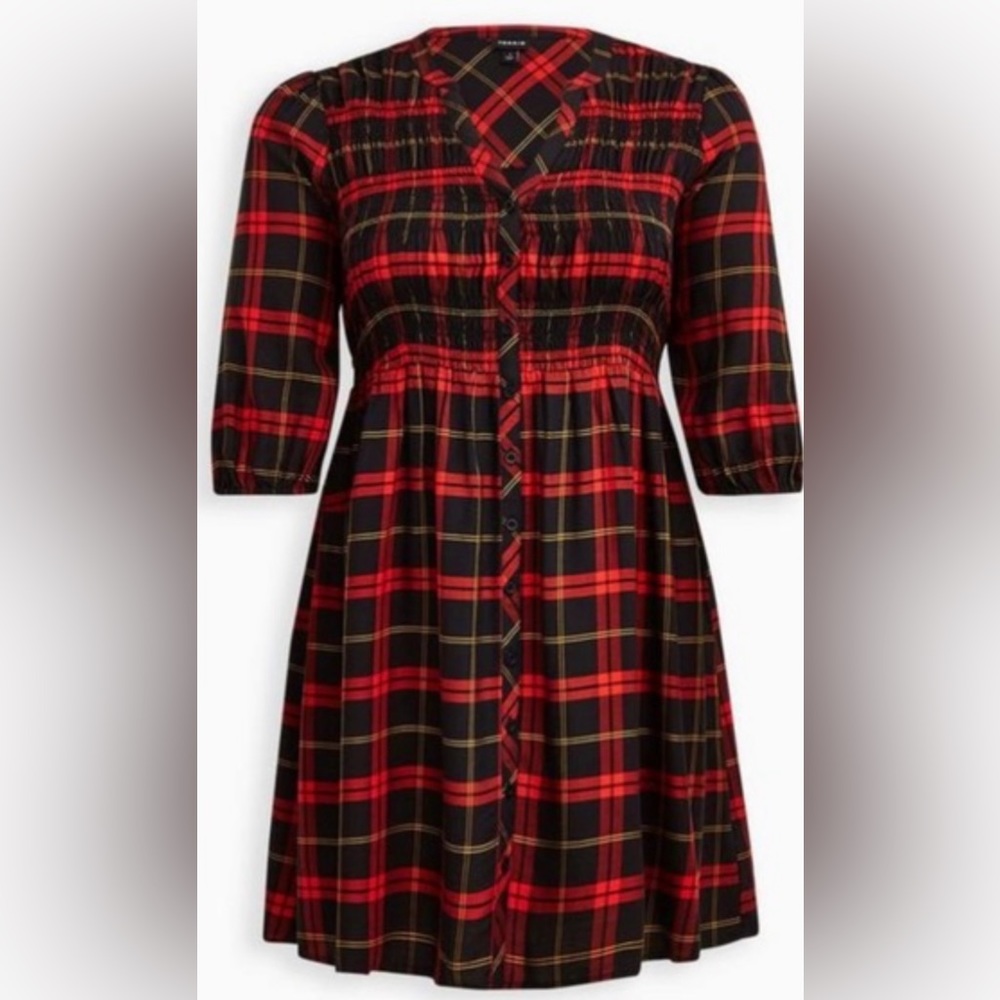 Torrid Black & Red Twill LS Tunic Shirt Dress Sz 0X NWT
